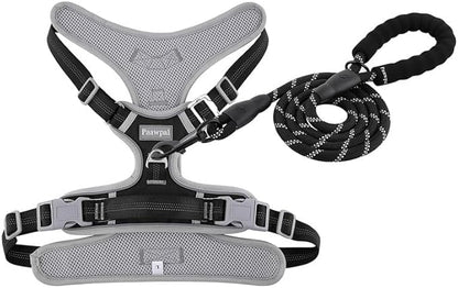 Paawpal Adjustable Dog Harness - No Pull, Reflective, Soft Padded for Small, Medium, Large Dogs - Includes Leash Black XL
