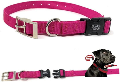 Sparky Pet Co - ECollar Replacement Strap - Easy Release Double Buckle Dog Collar - Rugged Nylon - Adjustable - D Ring - Quick Release Metal Clasp - for Invisible Fence Systems - 1" x 28" - Raspberry