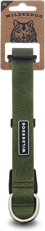 Wilderdog Waterproof Dog Collar - Repels Water & Dirt - Medium 13"-18" - Olive