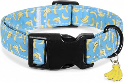 Dog Collar, Cute Banana Fruit Pattern, Spring Summer Design for Small Medium Large Dogs, S