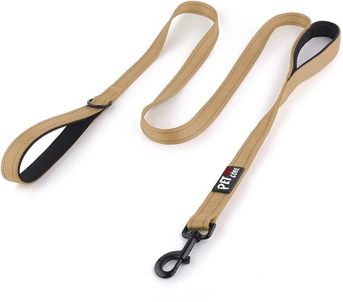 Plutus Pet Double Handle Dog Leash 4ft, Heavy Duty, Reflective Dual Handle Dog Leash for Safety Training, for Medium Large Dogs,2 Handle Leads(Brown)