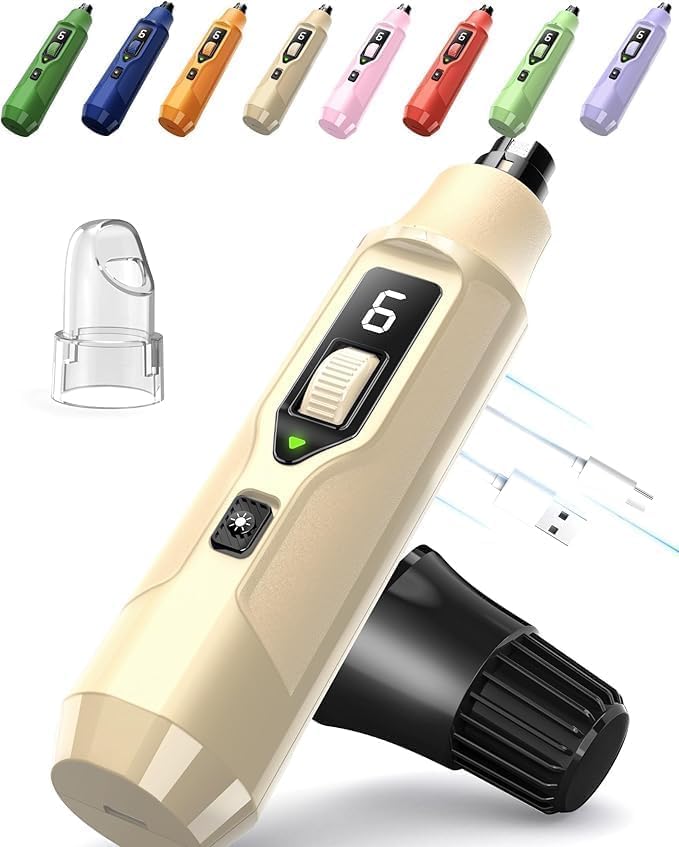 7-Speed Dog Nail Grinder with LED Light – Ultra Quiet Electric Pet Nail Trimmer for Large Dogs & Cats – Professional Grooming Tool with Dust Collector, One-Hand Speed Control & Instant Stop Safety