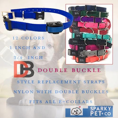 Sparky Pet Co - ECollar Replacement Strap - Easy Release Double Buckle Dog Collar - Rugged Nylon - Adjustable - D Ring - Quick Release Metal Clasp - for Invisible Fence Systems - 3/4" x 24" - Teal
