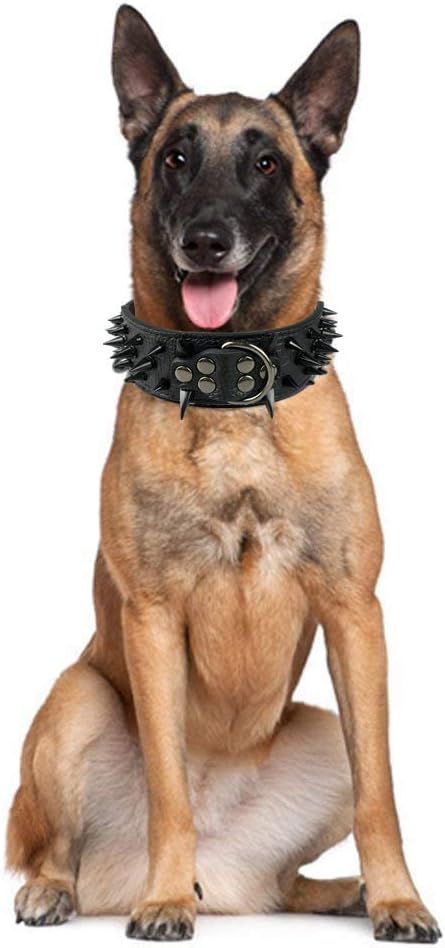 Serijoars Spiked Studded Dog Collar, PU Leather Dog Collar, Adjustable Pet Collars for Medium or Large Breed Pet (S, Leopard3)