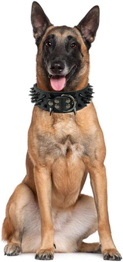 Serijoars Spiked Studded Dog Collar, PU Leather Dog Collar, Adjustable Pet Collars for Medium or Large Breed Pet (S, Gold Brown3)