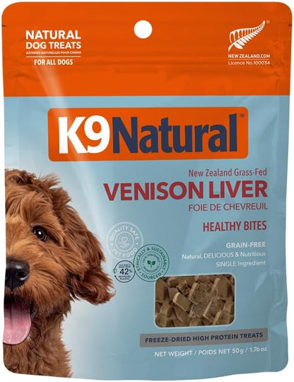 K9 Natural Grain-Free Freeze-Dried Dog Treat, Venison Liver Bites 1.76oz