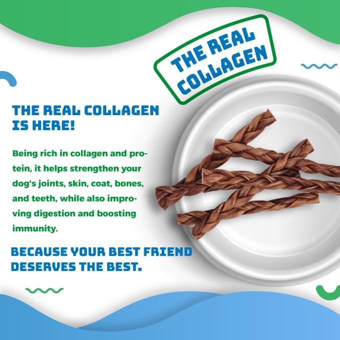john bully Collagen Braided 12" 6PK, The Best Option for Your Dog, 100% Natural, Rich in Protein, Highly Digestible, Gluten Free,Premium Grade Quality,Odor Free The Real Collagen