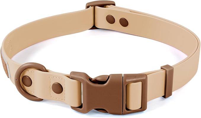 Wolfone Waterproof Dog Collar with Quick Release Buckle， Cute Adjustable Collar for Dogs Comfort Sturdy Durable Odor Proof Easy Care（Cookie Chocolate 37.5-55cm）