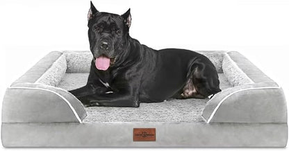 Comfort Expression Orthopedic Dog Bed for Extra Large Dogs 53x42 Inch, Waterproof Egg Crate Foam XXL Pet Bed with Removable Bolsters, Dog Couch with Washable Cover & Non-Slip Bottom, Grey White