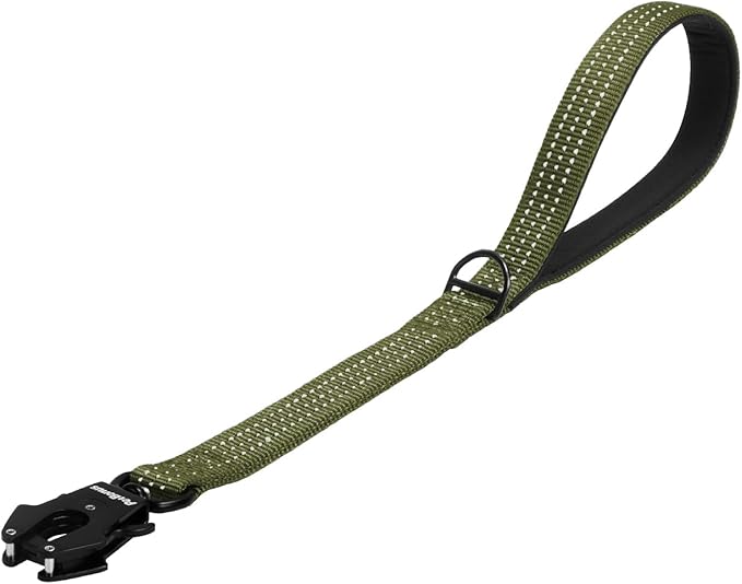 PetBonus Heavy Duty Short Dog Leash, 18 Inch Nylon Traffic Leash with Quick Release Clip, Comfortable Padded Handle, Reflective Training Lead for Medium Large Dogs (Army Green, 18")