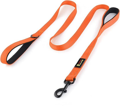 Plutus Pet Double Handle Dog Leash 5ft, Heavy Duty, Reflective Dual Handle Dog Leash for Safety Training, for Medium Large Dogs,2 Handle Leads(Orange)
