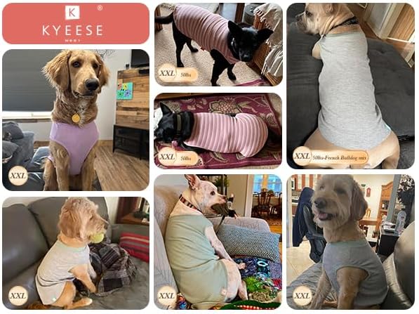 KYEESE 2Pack Waffle Dog Shirts for Large Dogs Stretchy T-Shirts Lightweight Tank Top Sleeveless Striped Shirt Vest Soft Breathable Pet Apparel, XXX-Large, Green+Striped