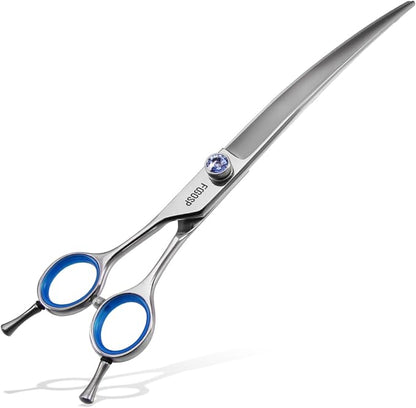 Left Handed Curved Scissors for Dog Grooming Professional 8 inch Long Downward Curved Shears Grooming for Poodle Large Dogs Pet 30°Japanese 440C Stainless Steel (8.0 curved)