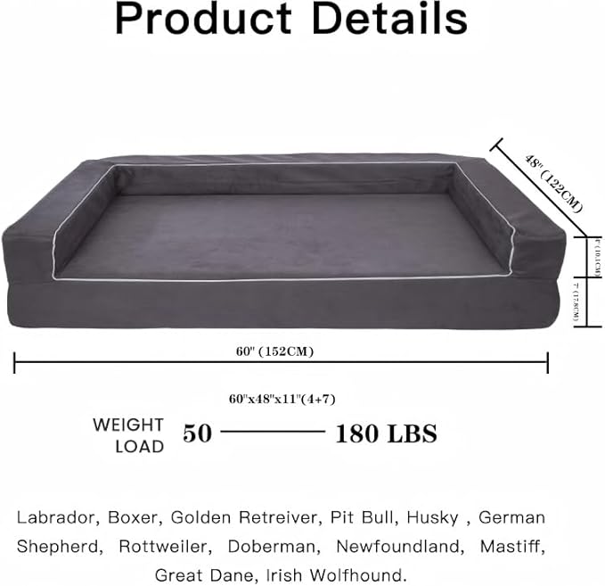 Mama halo Oversized Human Dog Bed & Orthopedic Big Dog Bed, Actual Firm Foam Support, Waterproof Durable Cool Fabric, Smooth Zipper, Joint Relief Pet Bed for Giant Dog, 52" x 34" (Gray, XX-Large)