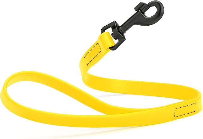 Dogline Biothane Waterproof Dog Leash Strong Coated Nylon Webbing with Black Hardware Odor-Proof Easy to Clean High Performance for Small or Large Dogs Made in USA 2 ft Lead, Lemon Yellow