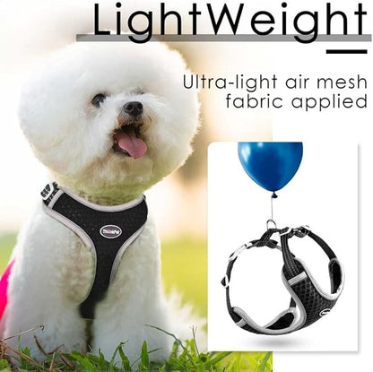 ThinkPet Reflective Breathable Soft Air Mesh No Pull Puppy Choke Free Over Head Vest Ventilation Harness for Puppy Small Medium Dogs and Cats (Black,L)