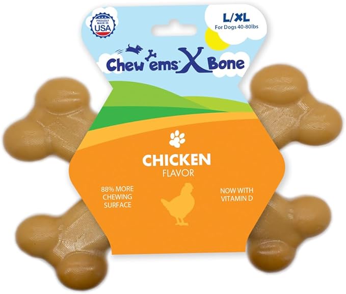 Chew’ems X Bone Dog Chew – Long-Lasting Chicken Flavor Treats for Aggressive Chewers – Rawhide-Free, Durable Dental Chews – Giant Size