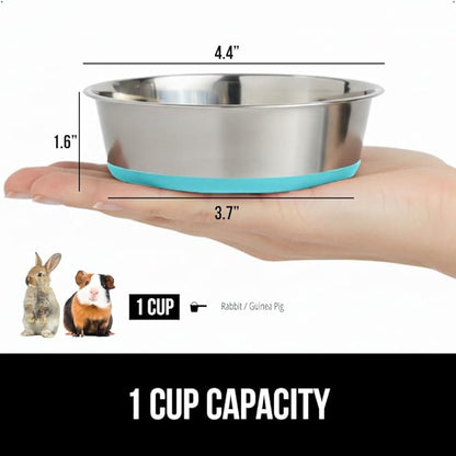 GORILLA GRIP Dog Bowls, Holds 1 Cup Each (8 fl oz), Heavy Duty Stainless Steel Food and Water Bowl for Feeding Dogs and Cats, Dishwasher Safe, Rust Resistant, BPA Free Rubber Base, Set of 2 Turquoise