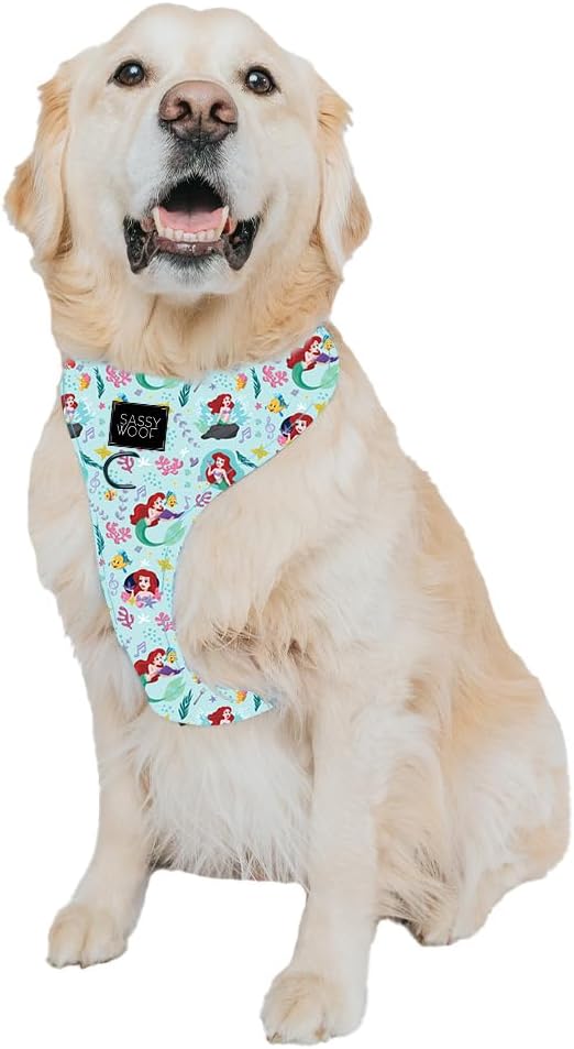 Sassy Woof Dog Adjustable Harness - Disney Princess Little Mermaid Ariel - XL, Breathable Mesh, No Pull Design with Two D-Rings, Perfect for Extra Large Dogs - Officially Licensed
