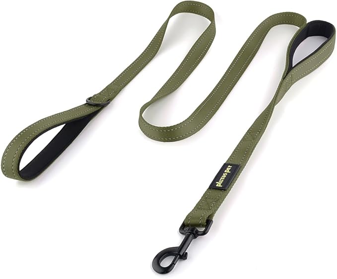 Plutus Pet Double Handle Dog Leash 5ft, Heavy Duty, Reflective Dual Handle Dog Leash for Safety Training, for Medium Large Dogs,2 Handle Leads, Ranger Green