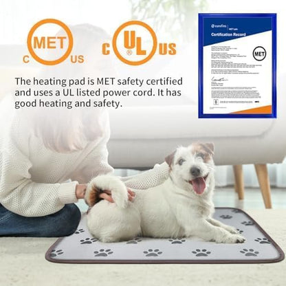 Bestio Cat Heating Pad, 18×18In Waterproof Heated Dog Caat Bed, UL&MET Dual Certification, Pet Heating Pads for Cats Dogs with Smart Switch Can Freely Adjust 1-24 Hours - Paw