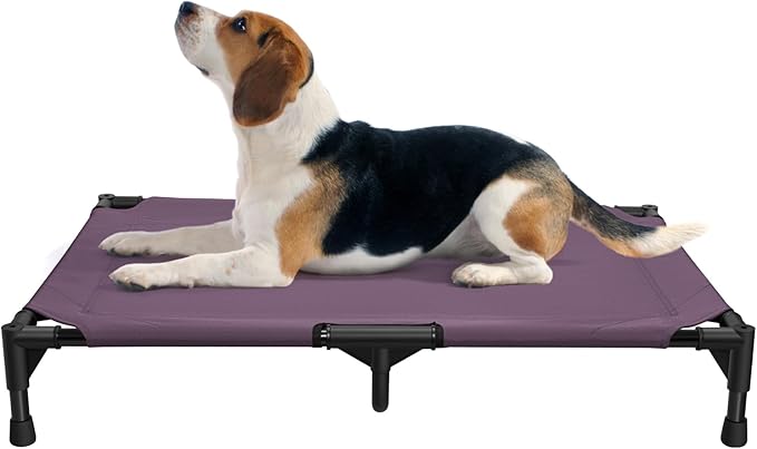 Love&go Elevated Dog Bed with Metal Frame, Cooling Raised Pet Cot for Dog and Cat (M - Purple, Medium-29.9x19.5x5.5 inch)