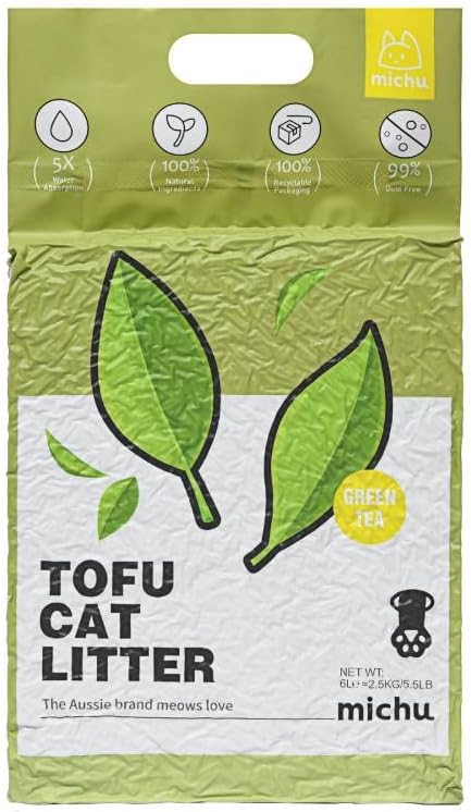 Michu Tofu Cat Litter Natural Clumping Tofu Cat Litter, Fast Clumping and Easily Scoop-able 5.5lb/88oz 5 Scents - Greentea, 3 Pack