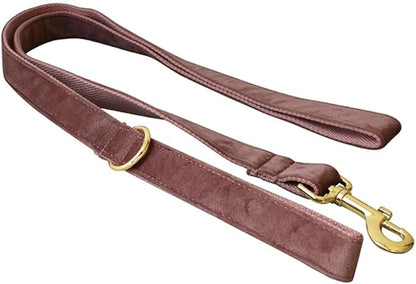 JAY D.L Dog Collar and Leash Set，Soft & Comfy Velvet Dog Collars with Heavy Duty Metal Buckle and Matching Lead Adjustable for Small Medium Large Dogs (Large, Dark Pink)