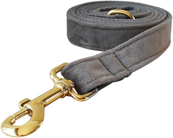 JAY D.L Dog Collar and Leash Set，Soft & Comfy Velvet Dog Collars with Heavy Duty Metal Buckle and Matching Lead Adjustable for Small Medium Large Dogs (XLarge, Silver Grey)