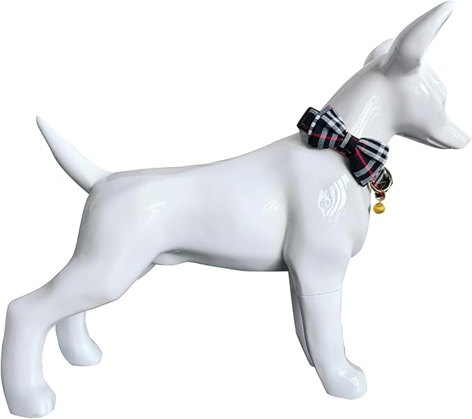 Yizepet Dog Collar and Leash Set-Plaid Puppy Collar with Bow Tie - Adjustable pet Collar for Dogs with Bell, Stylish Pattern for Small Medium or Large Boy and Girl Dog