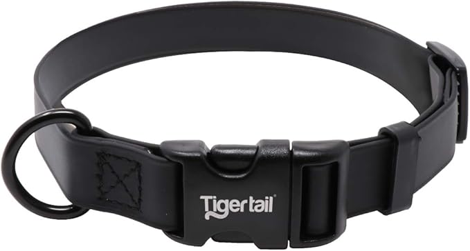 Tiger Tail Black Medium Dog Collar | Waterproof and Odor-Proof for Active Pets | Durable, Anti-Mat, and Lightweight Design | Made with Premium Coated Nylon | Suitable for Medium Breed Dogs