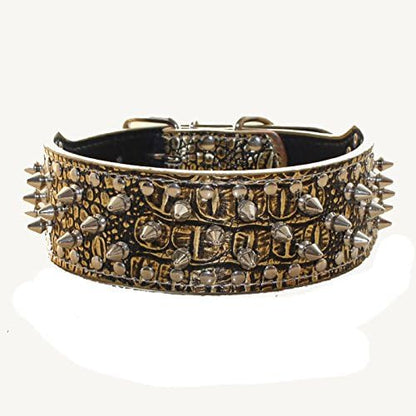 Serijoars Spiked Studded Dog Collar, PU Leather Dog Collar, Adjustable Pet Collars for Medium or Large Breed Pet (S, Gold Brown)