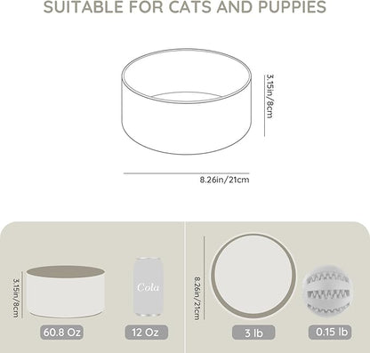 SPUNKYJUNKY 60OZ Ceramic Dog and Cat Bowl, Modern Cute Weighted Food Water Bowl for Replacement Grey (2 Pack)
