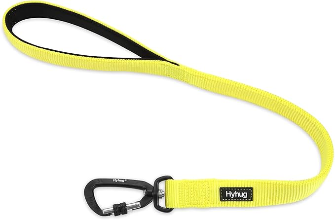 Hyhug Short Dog Leash Heavy Duty Nylon with Comfortable Padded Handle, Durable Training Pet Leashes for Small Medium Large Dogs(24 Inches, Luminous Yellow)