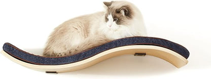 LIORCE Cat Shelf with Comfortable Cushion - Wave Modern Cat Bed - Minimalistic Floating Cats Wall Perch - Wooden Wall Mounted Cats Furniture for Sleeping, Playing, Climbing, and Lounging