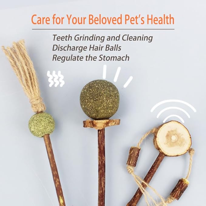 3 PCS Natural Catnip Cat Toys Set - Cat Nip Chew Toy with Silver Vine & Sisal Rope for Kitten Teething, Dental Care, Anxiety Relief - Durable Cat Toy for Indoor Cats, Kittens to Adults