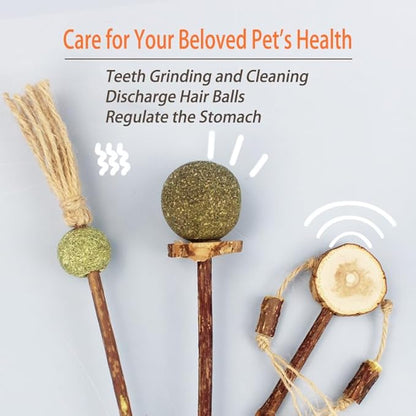 3 PCS Natural Catnip Cat Toys Set - Cat Nip Chew Toy with Silver Vine & Sisal Rope for Kitten Teething, Dental Care, Anxiety Relief - Durable Cat Toy for Indoor Cats, Kittens to Adults
