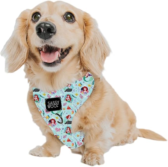 Sassy Woof Dog Adjustable Harness - Disney Princess Little Mermaid Ariel - XS, Breathable Mesh, No Pull Design with Two D-Rings, Perfect for Small Dogs and Puppies - Officially Licensed