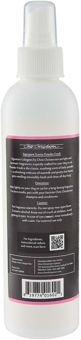 Chris Christensen Signature Scents Powder Fresh Grooming Pet Cologne, Groom Like a Professional, Long Lasting, Designer Fragrances, For Dogs and Cats, 8oz