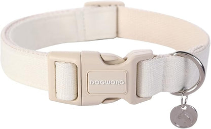 DOGWONG Cotton Hemp Dog Collar, Heavy-Duty White Dog Collar Adjustable Soft Natural Fabric Pet Dog Collar Cute Wedding Puppy Necklace for Small Medium Large Dogs