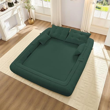 KEIKI 78.7" Foldable Human Dog Bed, 3-in-1 Multi-Functional Sleeper Sofa Bed, Teddy Fabric Foam-Filled Convertible Floor Couch for Living Room, Guest Room, Playroom, Green