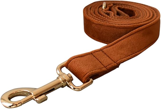 JAY D.L Dog Collar and Leash Set，Soft & Comfy Velvet Dog Collars with Heavy Duty Metal Buckle and Matching Lead Adjustable for Small Medium Large Dogs (Large, Bronze)