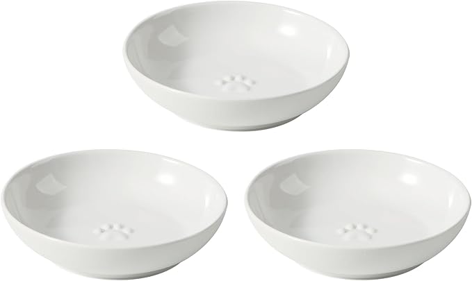 Havniva 5.7'' Ceramic Wide Whisker Friendly Cat Dishes, Set of 3 Ceramic Cat Bowls, Indoor Kitten Feeding Food& Water Dish to Prevent Whisker Fatigue(3 Pcs,White)