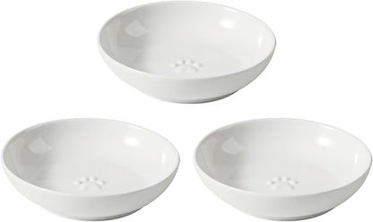 Havniva 5.7'' Ceramic Wide Whisker Friendly Cat Dishes, Set of 3 Ceramic Cat Bowls, Indoor Kitten Feeding Food& Water Dish to Prevent Whisker Fatigue(3 Pcs,White)