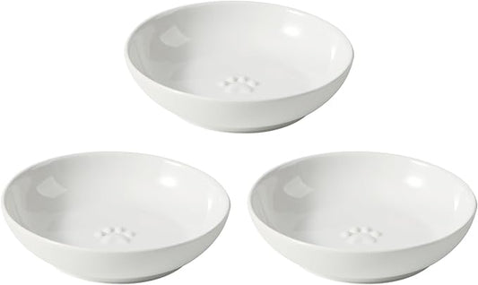 Havniva 5.7'' Ceramic Wide Whisker Friendly Cat Dishes, Set of 3 Ceramic Cat Bowls, Indoor Kitten Feeding Food& Water Dish to Prevent Whisker Fatigue(3 Pcs,White)
