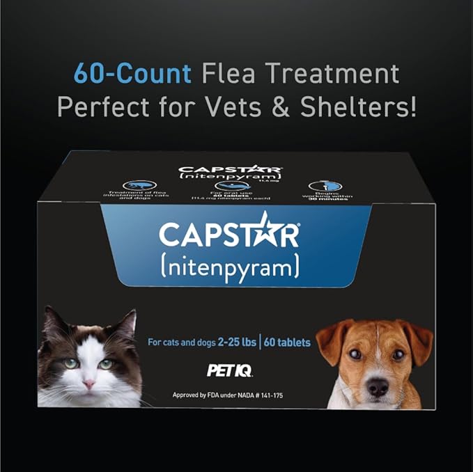 Capstar(nitenpyram) for Dogs Fast-Acting Oral Flea Treatment for Dogs 2-25 lbs, Vet-Recommended Medication Tablets Start Killing in 30 Minutes, 60 Doses