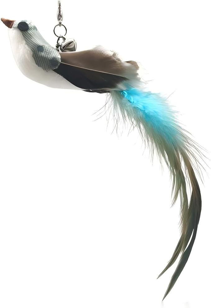 CUTIE PAW PAL Deluxe Bird Replacement Heads for Cat Toys - Set of 5 - Realistic Feather Designs Including Blue Floral, Two-Tone, Traditional, Black & White, Green Hummingbird - Easy Clip-On