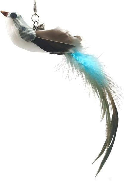 CUTIE PAW PAL Deluxe Bird Replacement Heads for Cat Toys - Set of 5 - Realistic Feather Designs Including Blue Floral, Two-Tone, Traditional, Black & White, Green Hummingbird - Easy Clip-On
