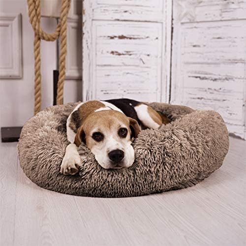 MFOX Calming Dog Bed (S/M/L/XL) for Medium and Large Dogs Comfortable Pet Bed Faux Fur Donut Cuddler Up to 15/30/50/90lbs
