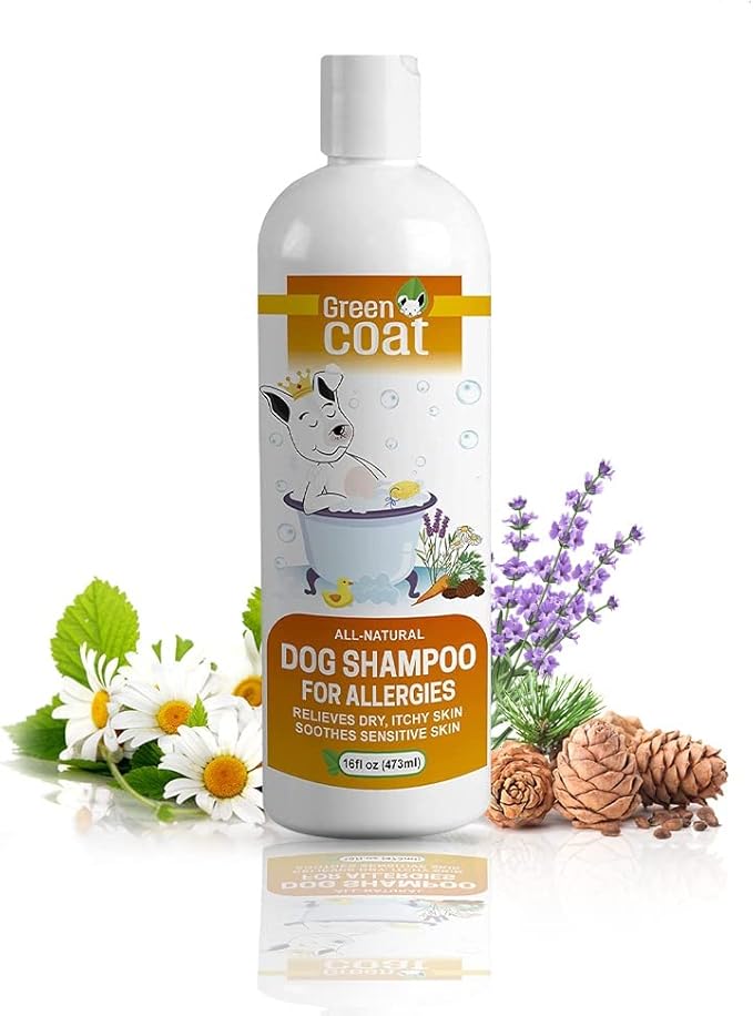 Green Coat All-Natural Dog Shampoo for Sensitive Skin | Natural and Organic Ingredients | Skin Cleansing Properties, Relieves Dry Itchy Skin | 16fl oz 473 ml.